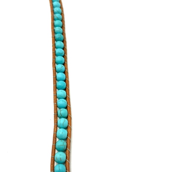 HAND CRAFTED Wrap Bracelet with Turquoise Howlite and Feather Charm - Picture 5 of 8